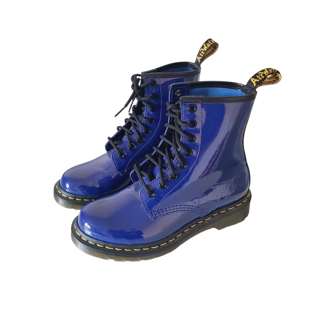 Dr. Martens 1460 Navy Blue Patent Leather 8-Eye Combat Boots Women size 6